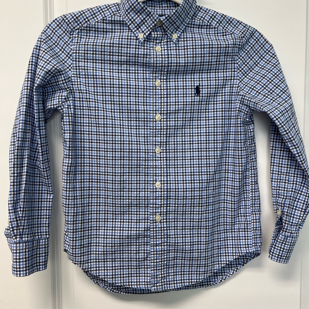 Ralph Lauren Boys' Windowpane Blue/White Check Button-Down Shirt Big Kid S (8)